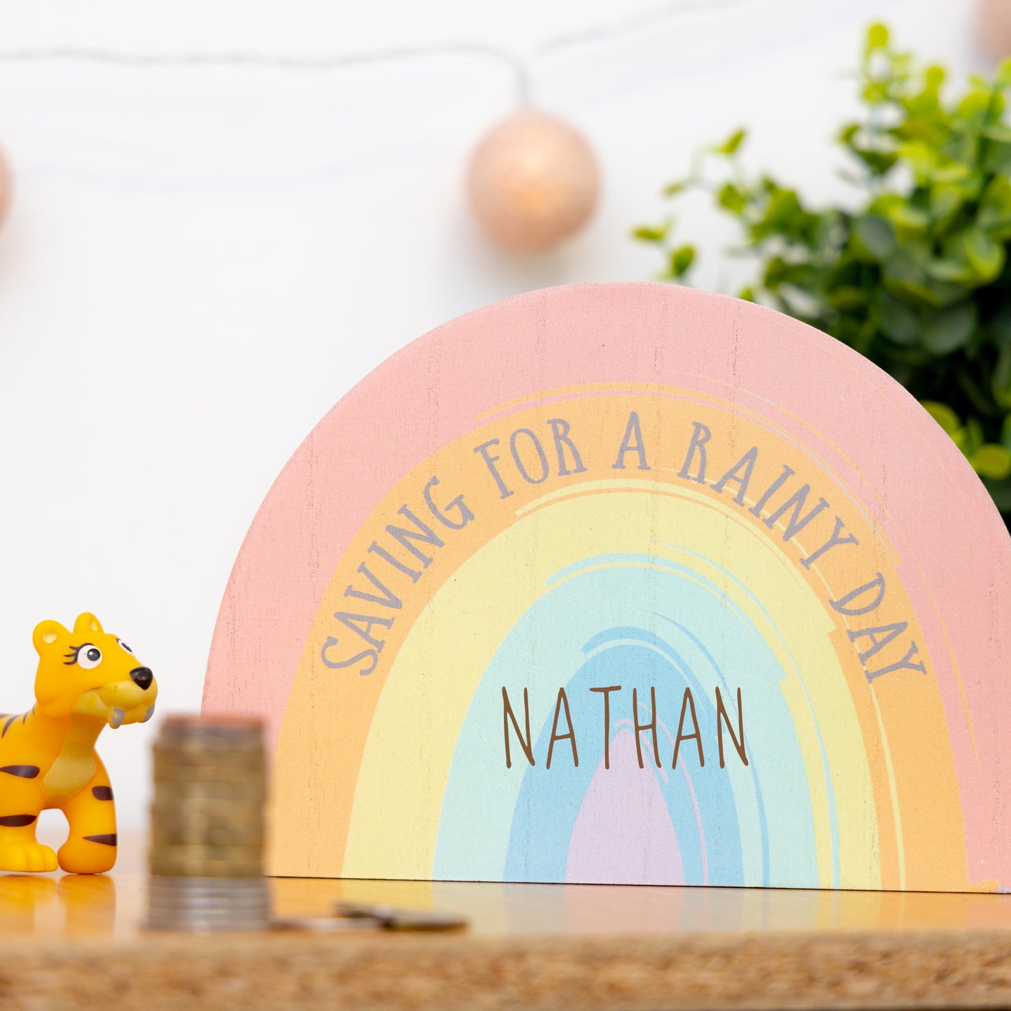 Personalised Engraved Rainbow Shaped Money Box Saving For A Rainy Day Childs Piggy Bank  - Always Looking Good -   