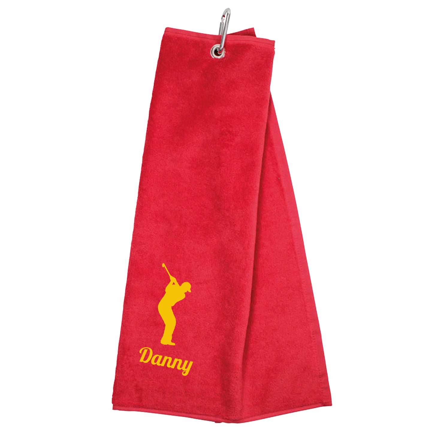 Personalised Embroidered Tri Fold GOLF Towel Trifold Towel with Carabiner Clip  - Always Looking Good - Red  