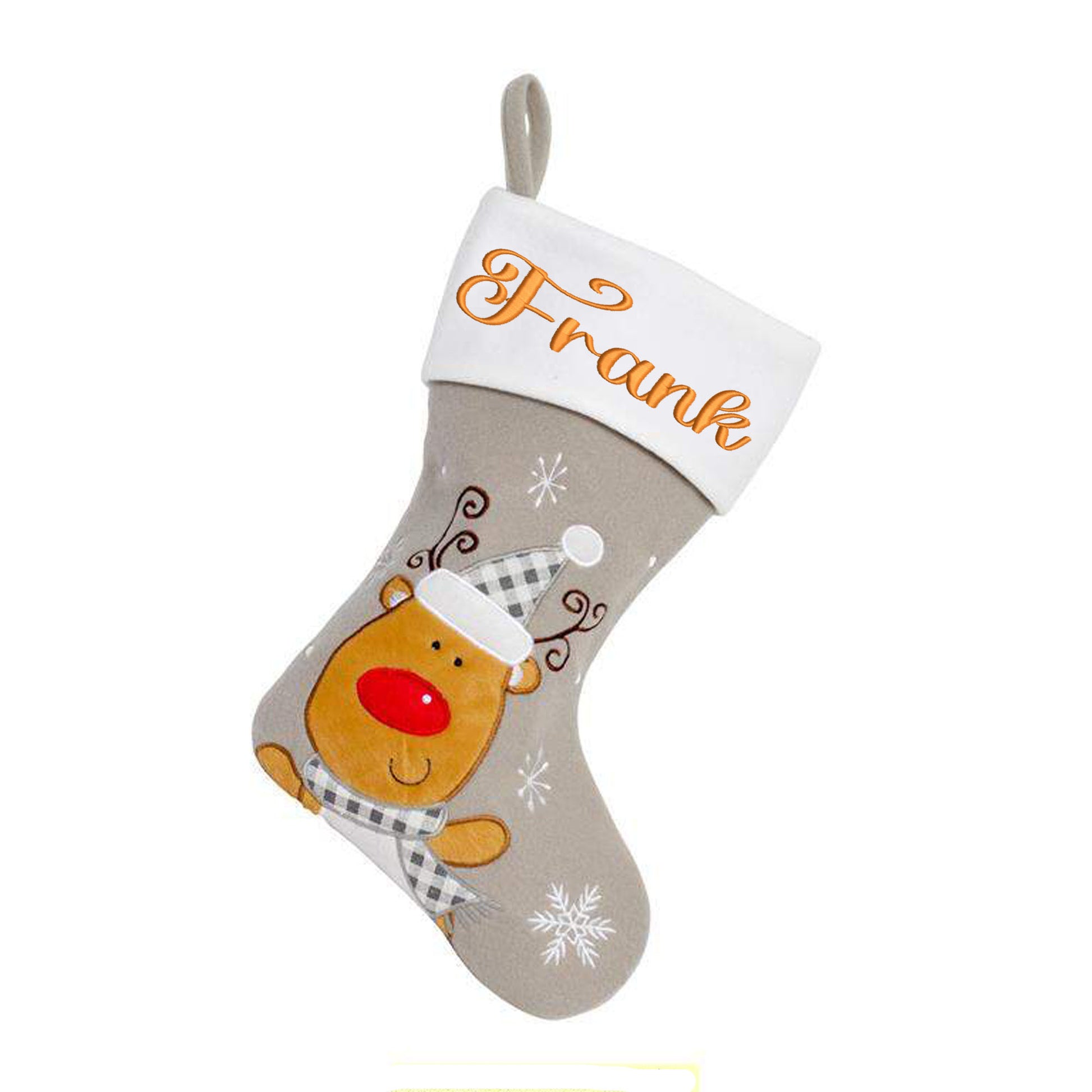 Personalised Embroidered Grey Christmas Santa Stocking Reindeer Or Santa Design  - Always Looking Good -   