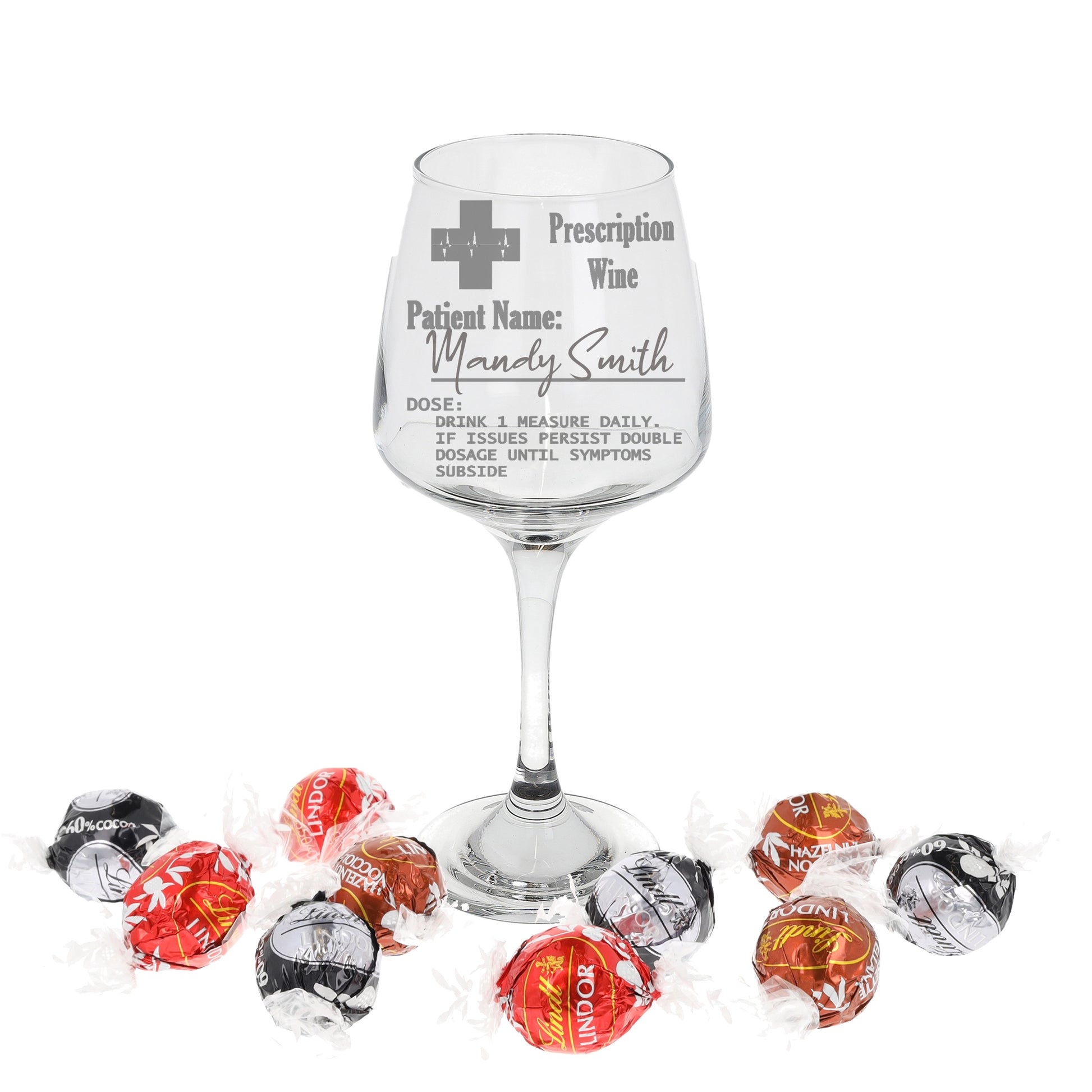 Personalised Engraved Prescription Wine Glass Gift  - Always Looking Good - Small - Filled with Lindt Chocolates  