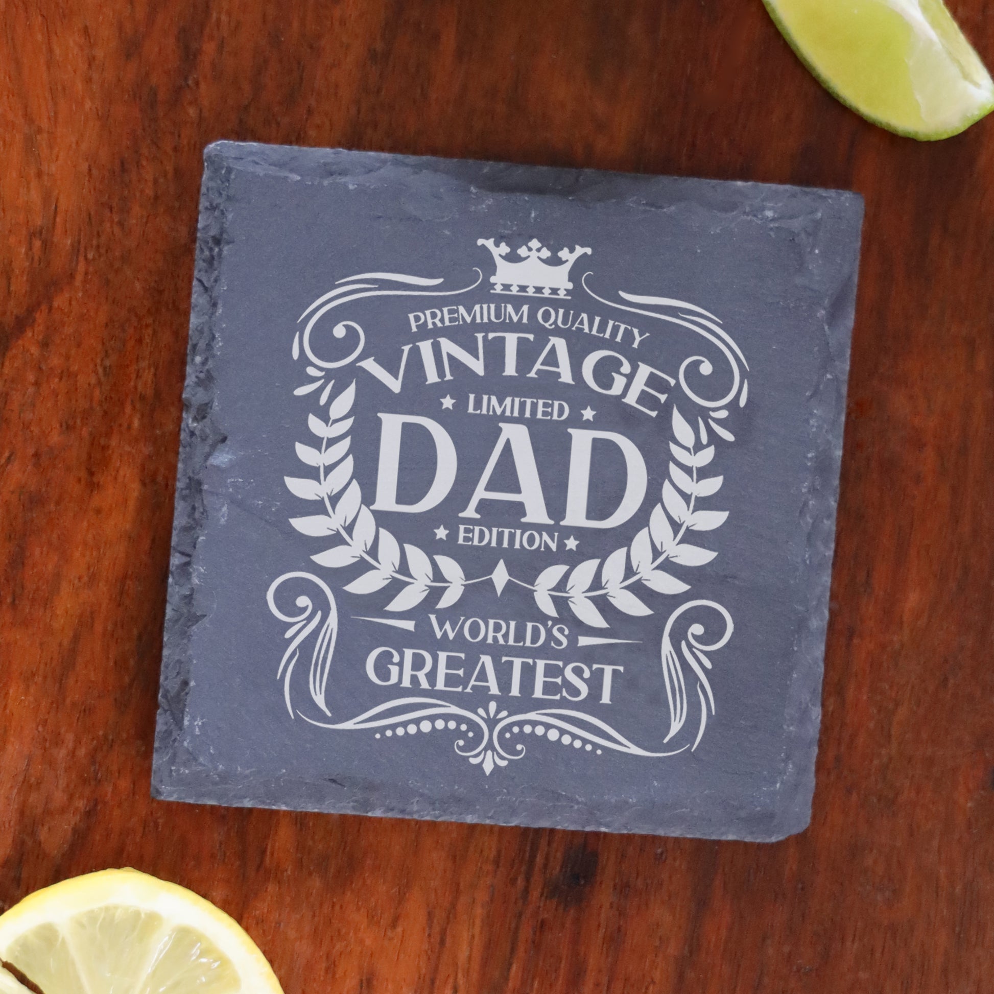 Vintage World's Greatest Dad Engraved Stemless Gin Glass Gift  - Always Looking Good - Square Coaster Only  