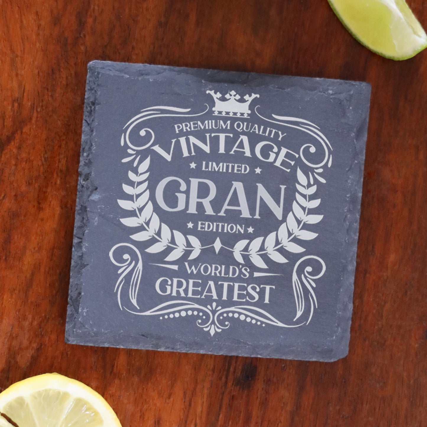 Vintage World's Greatest Gran Engraved Gin Glass Gift  - Always Looking Good - Square Coaster Only  