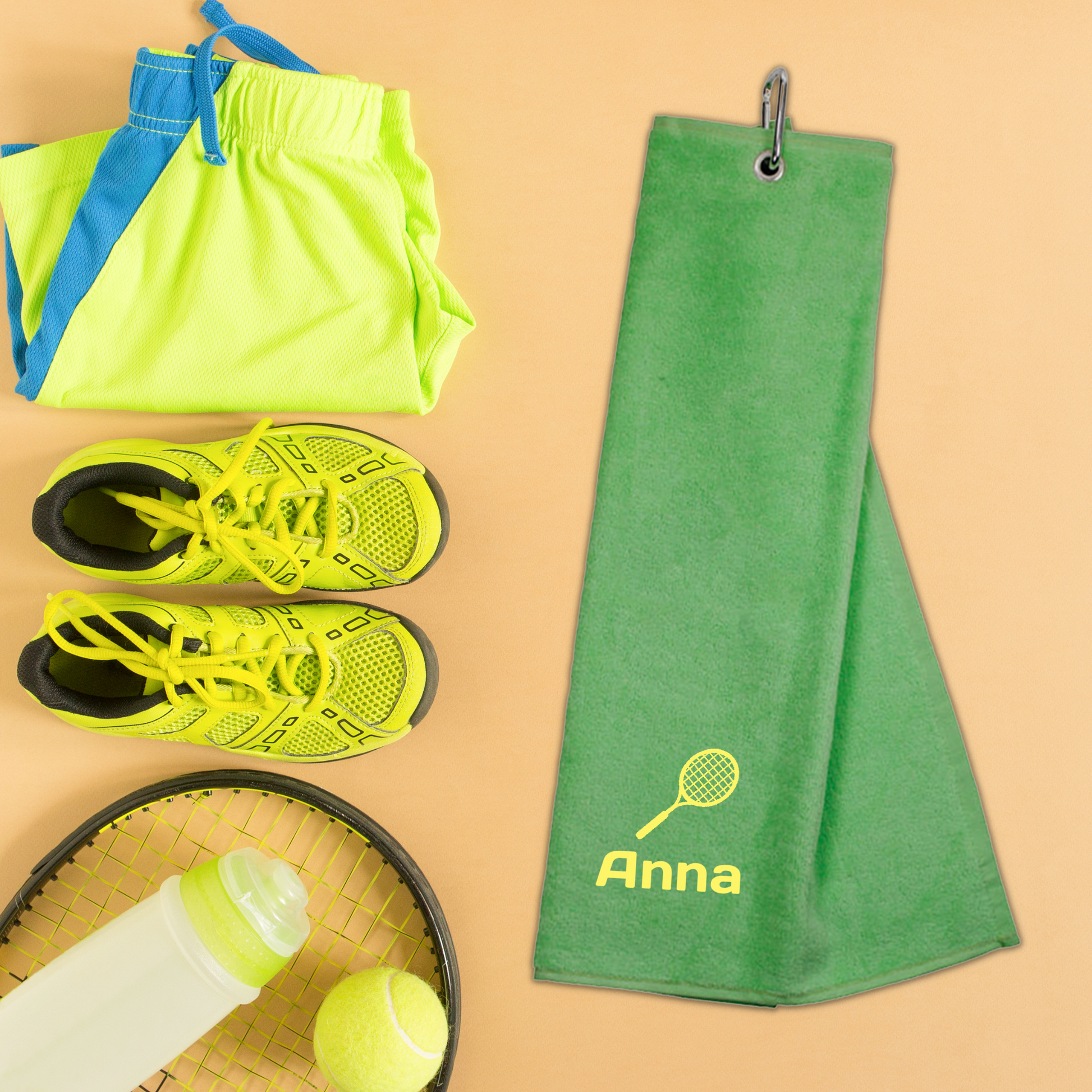 Personalised Embroidered Tri Fold TENNIS Towel Trifold with Carabiner Clip  - Always Looking Good -   