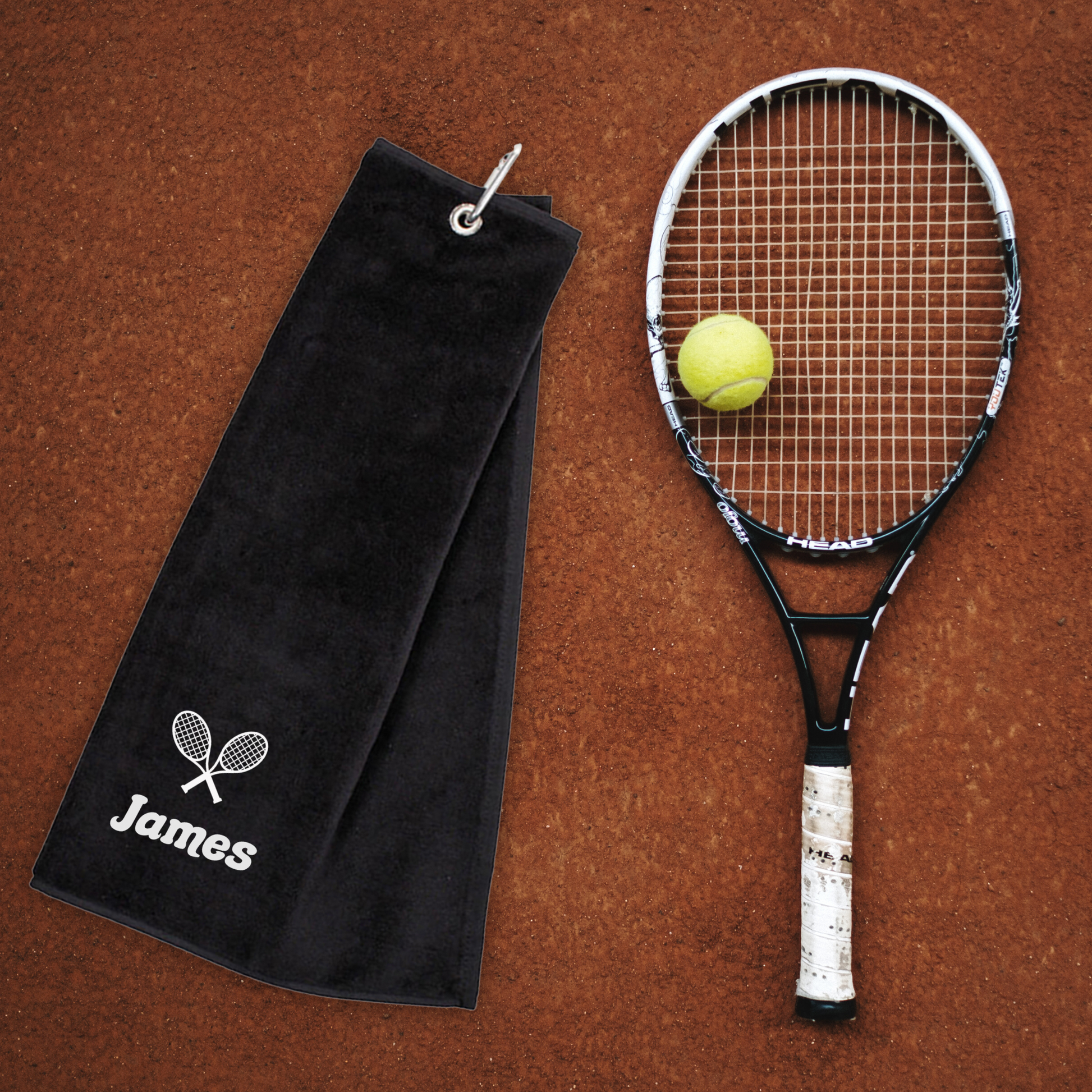 Personalised Embroidered Tri Fold TENNIS Towel Trifold with Carabiner Clip  - Always Looking Good -   