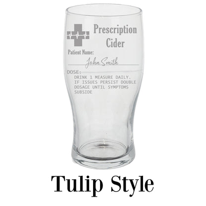 Personalised Engraved Prescription Cider Glass with any Name  - Always Looking Good -   