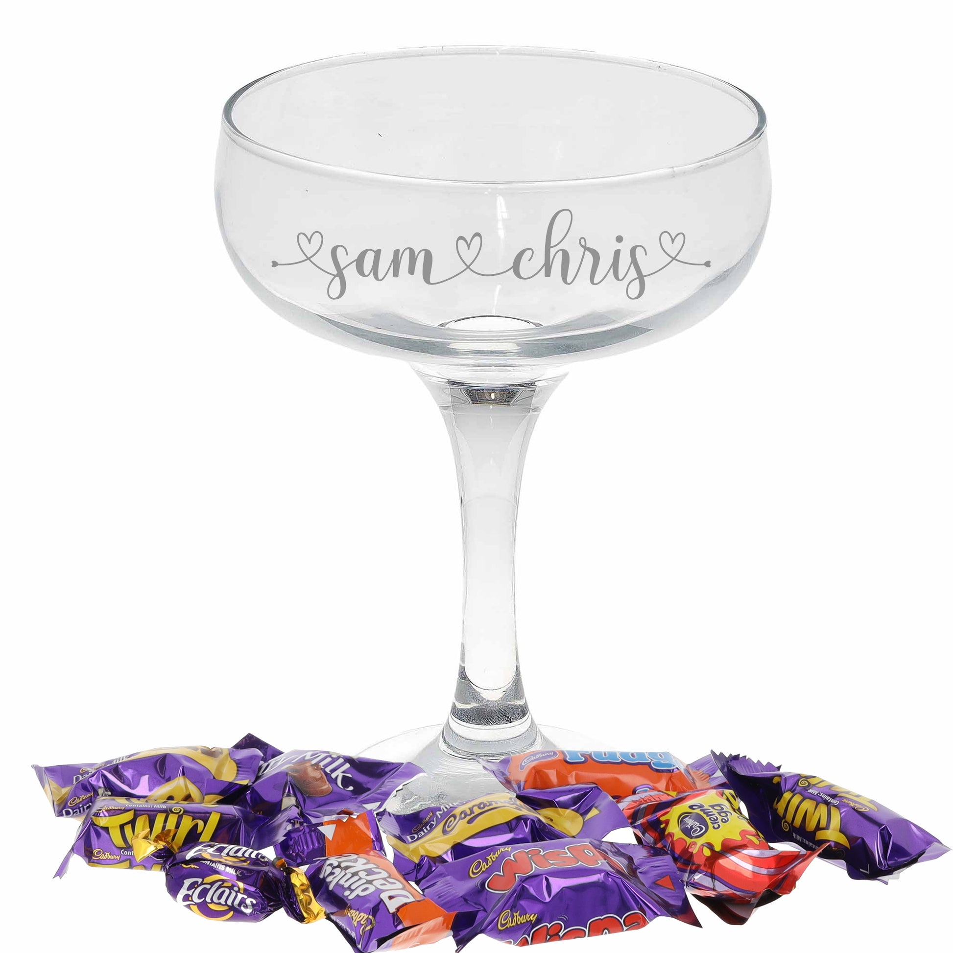Personalised Engraved Heart and Name Champagne Saucer  - Always Looking Good - One Glass - Heroes  