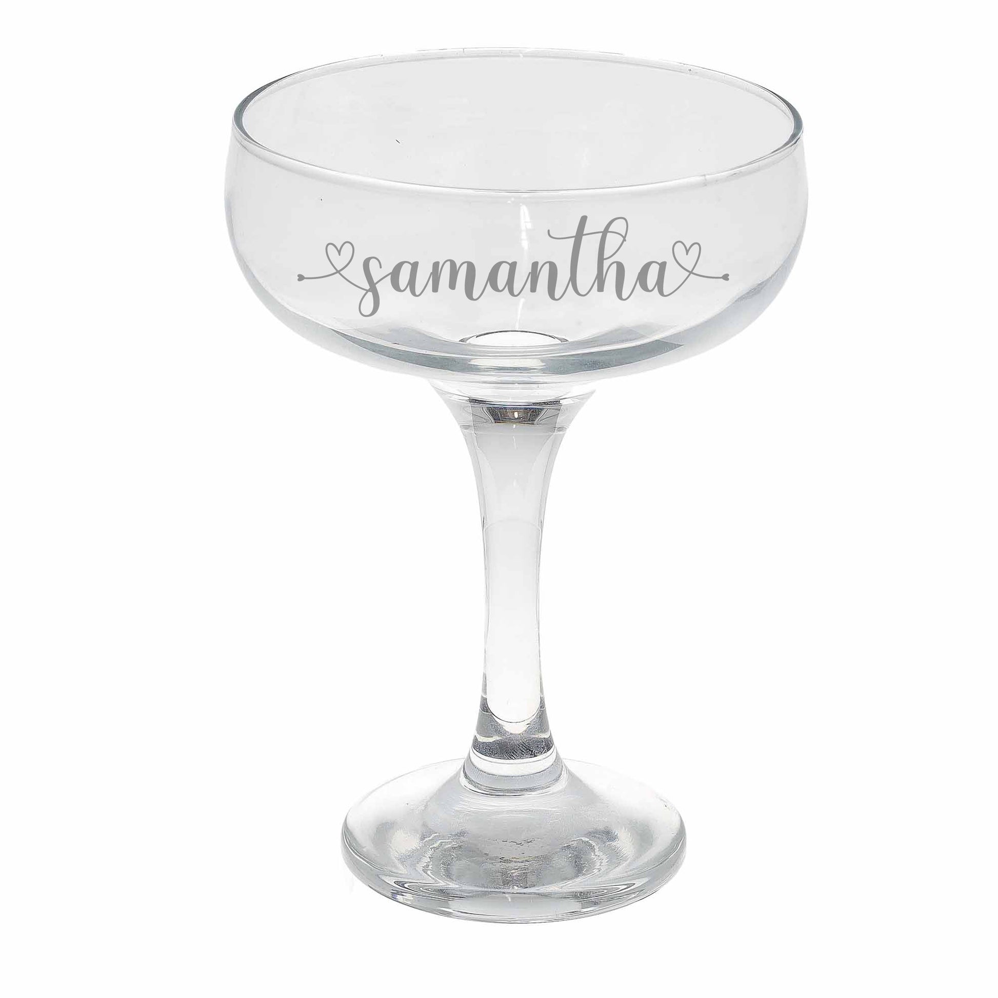 Personalised Engraved Heart and Name Champagne Saucer  - Always Looking Good -   