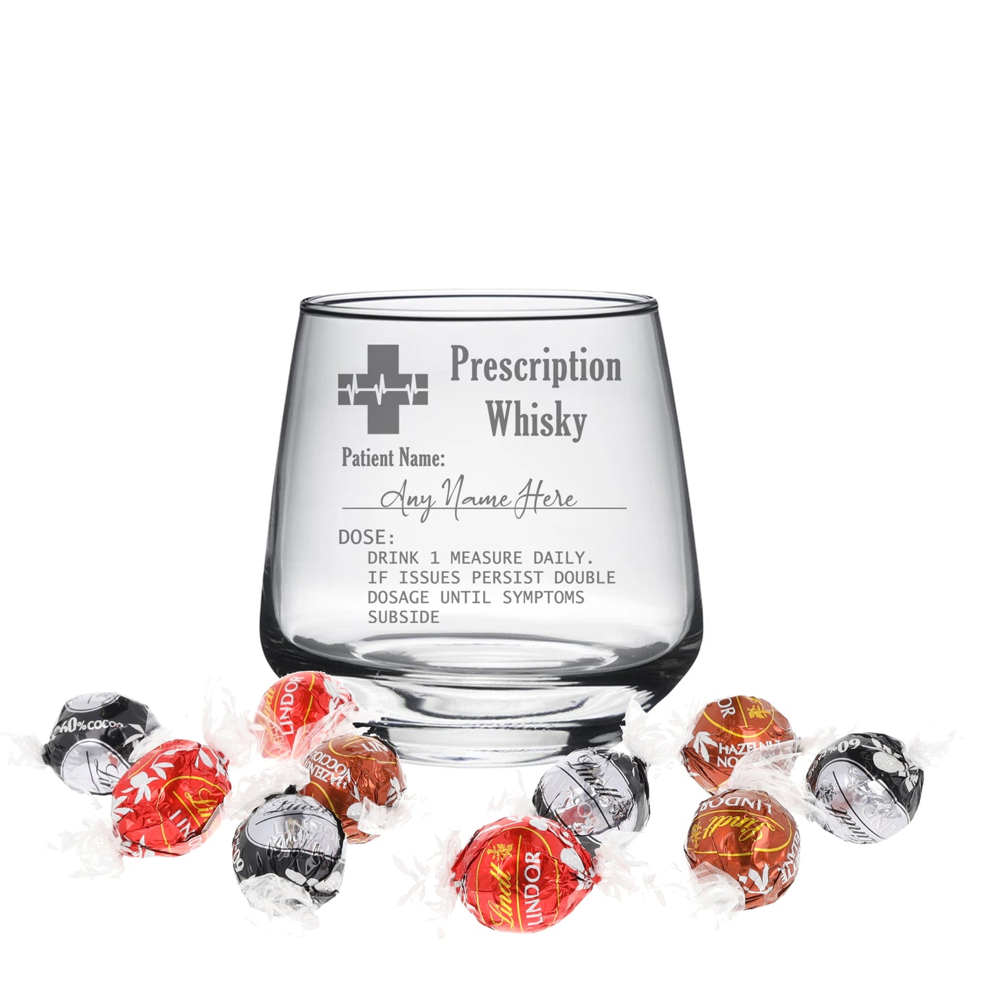 Personalised Engraved Prescription Vodka Glass with any Name  - Always Looking Good - Filled with Lindt Chocolates Small Tallo 