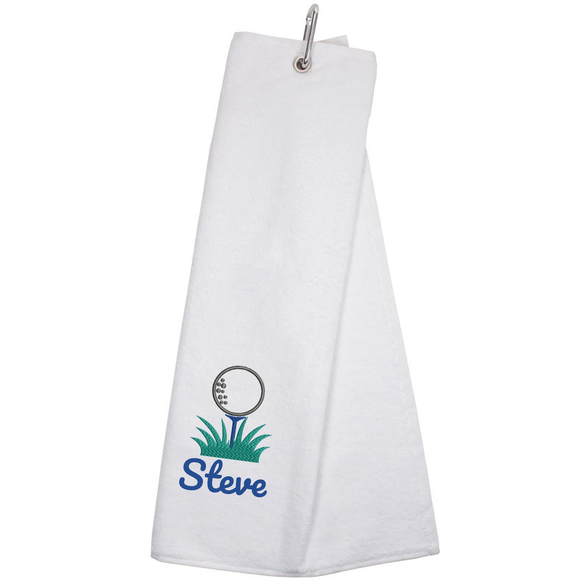 Personalised Embroidered Tri Fold GOLF Towel Trifold Towel with Carabiner Clip  - Always Looking Good - White  