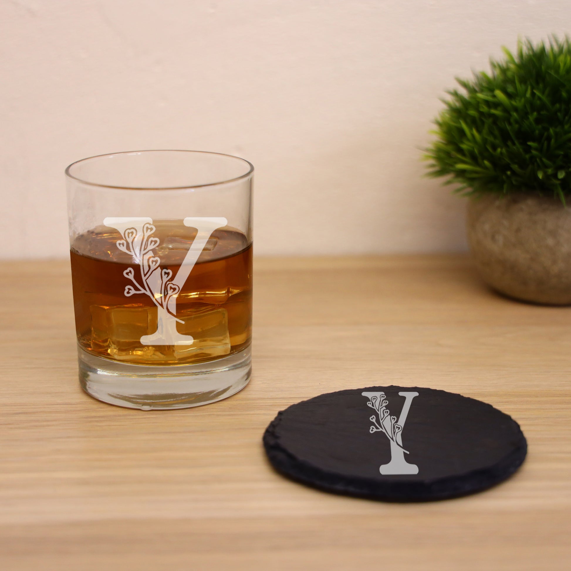 Personalised Engraved Monogram Initial Design Whisky Glass and/or Coaster Gift  - Always Looking Good -   