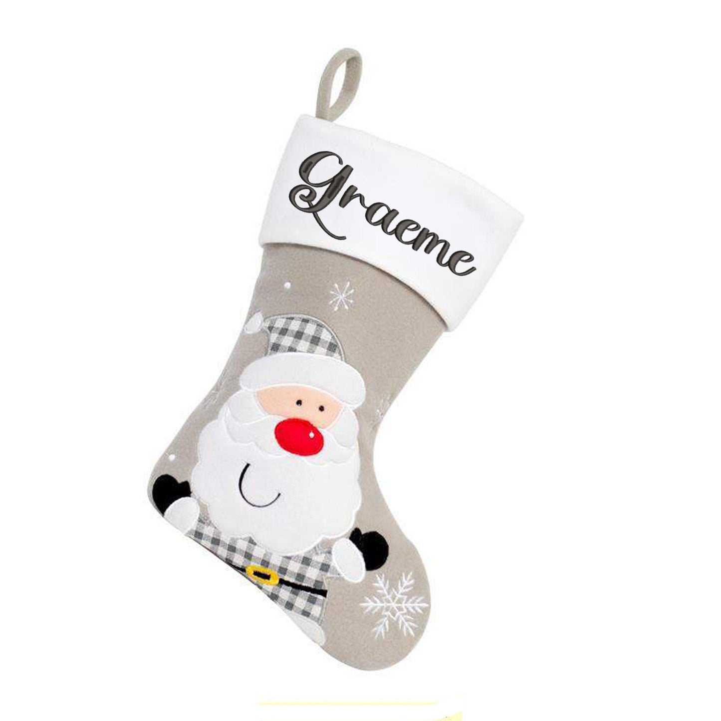 Personalised Embroidered Grey Christmas Santa Stocking Reindeer Or Santa Design  - Always Looking Good -   