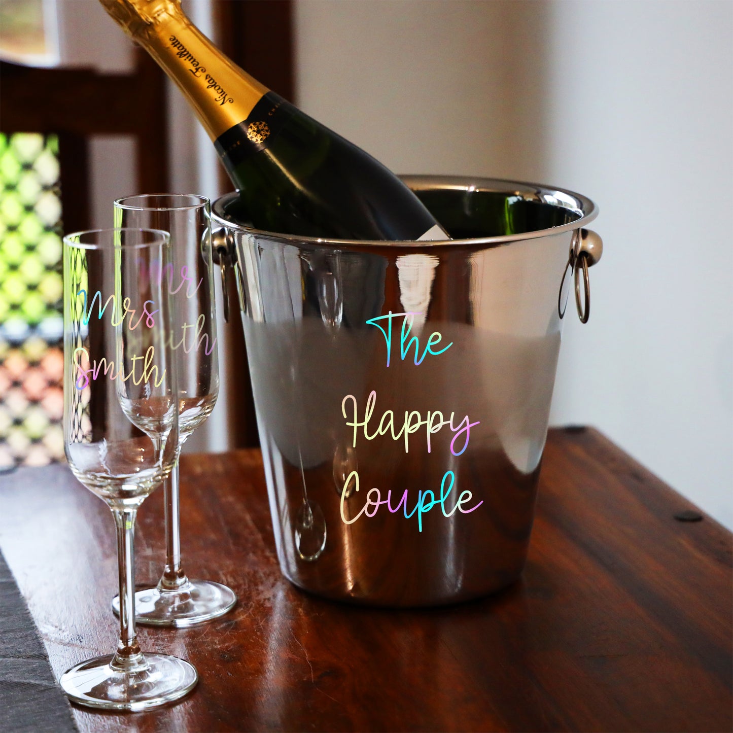 Personalised Any Text Any Font Ice Bucket With Matching Champagne Glasses  - Always Looking Good -   