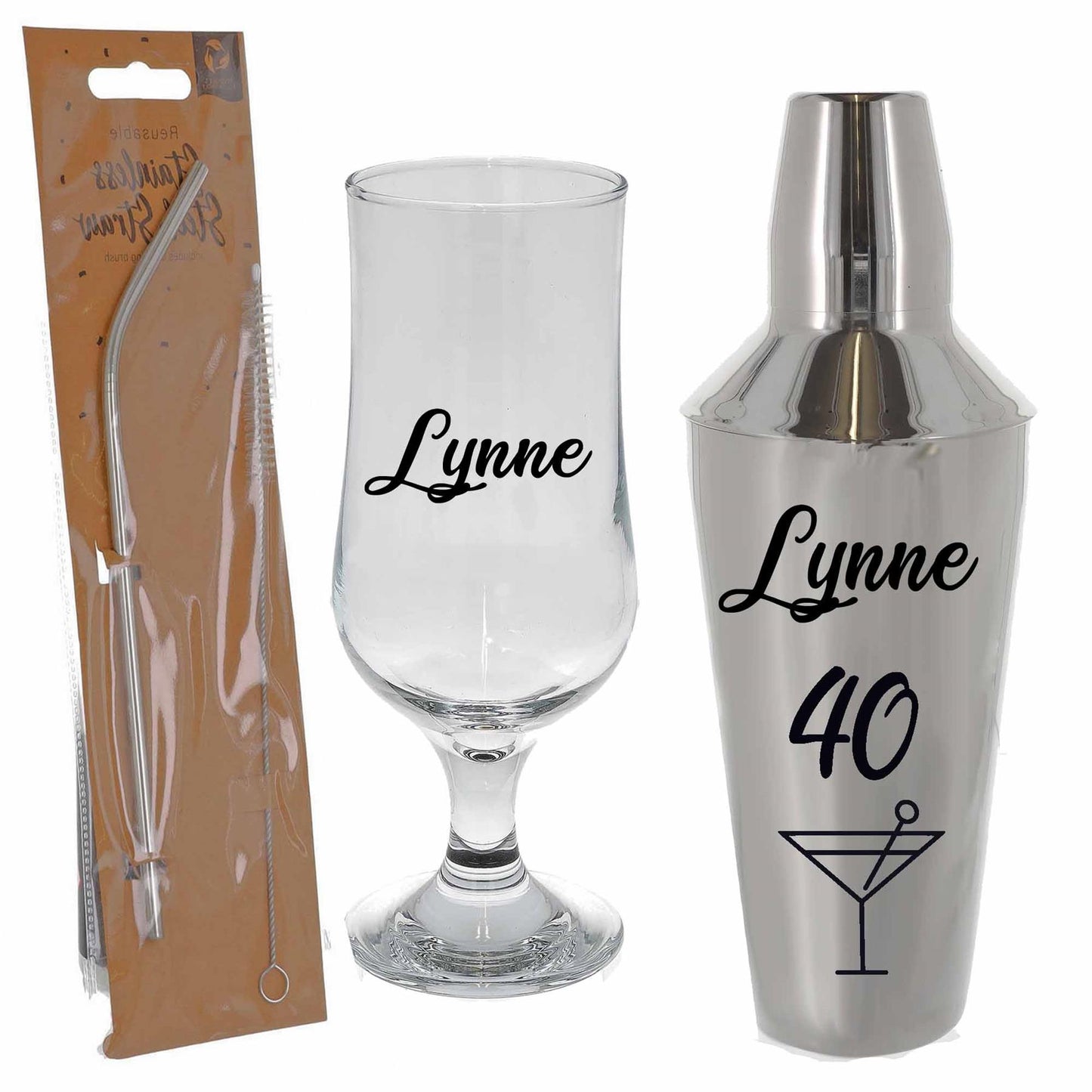 Personalised 40th Birthday Cocktail Shaker & Pina Colada Glass Gift Set  - Always Looking Good -   