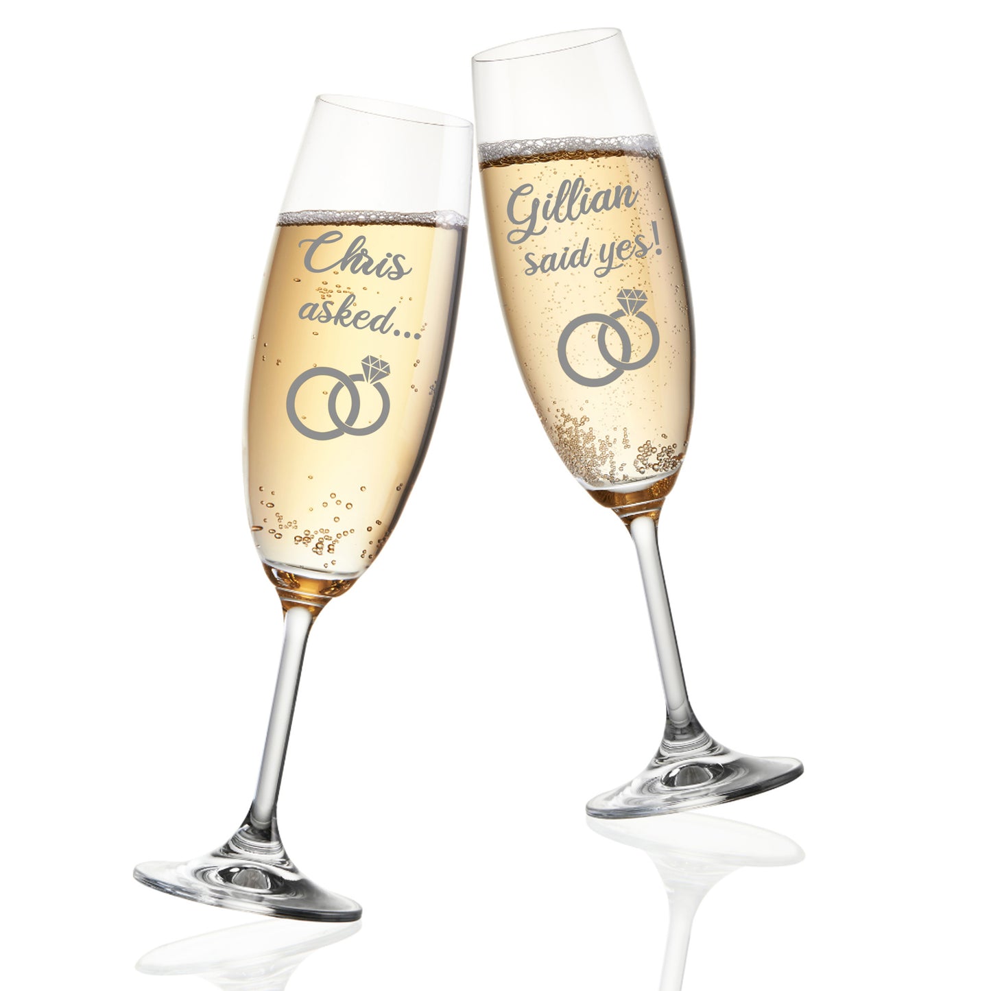 Personalised Engraved Engagement Champagne Flute Glass Set "Asked...Said Yes..."  - Always Looking Good -   