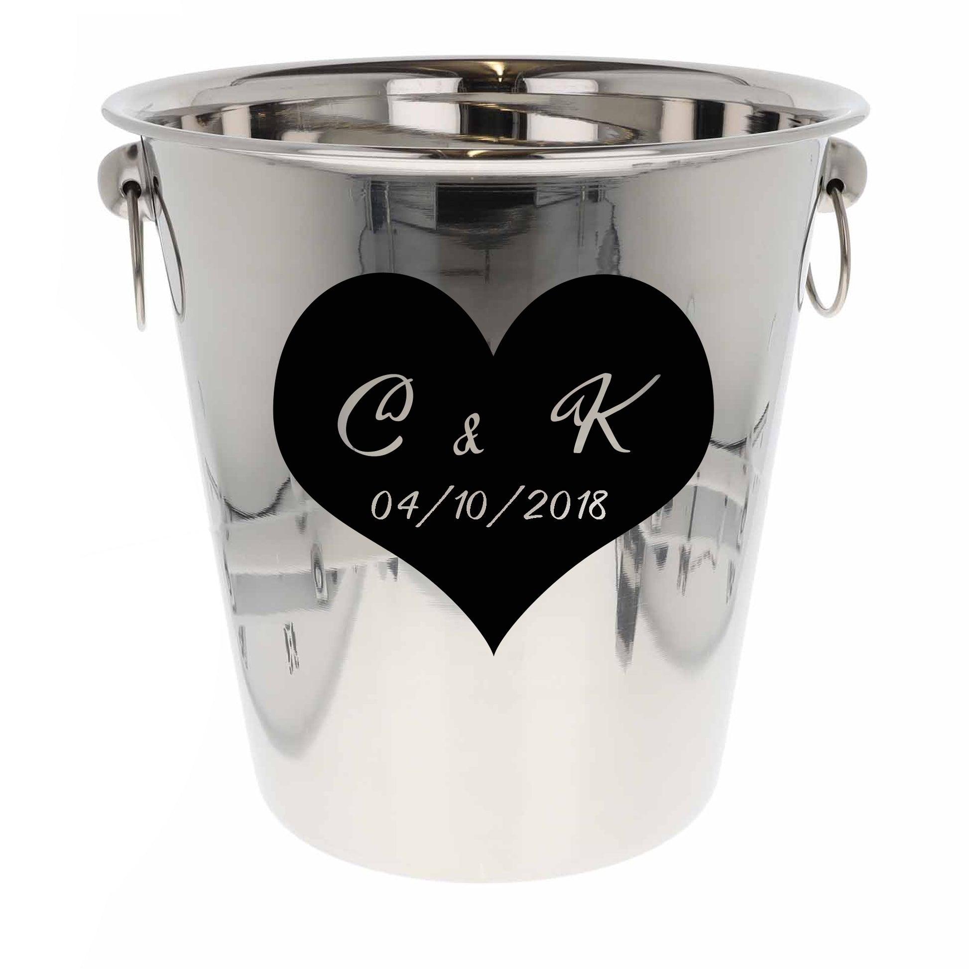 Personalised Heart Design Ice Bucket With Matching Champagne Glasses With Name and Date  - Always Looking Good -   