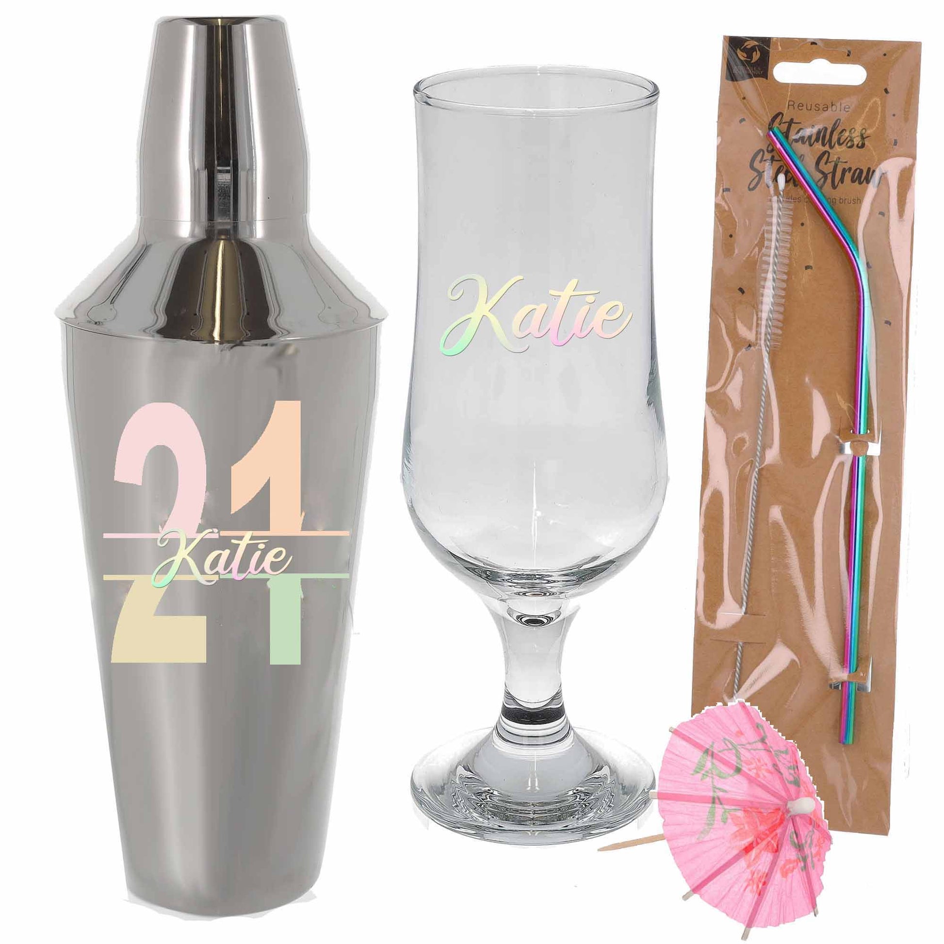Personalised 21st Birthday Cocktail Shaker & Pina Colada Glass Gift Set  - Always Looking Good -   