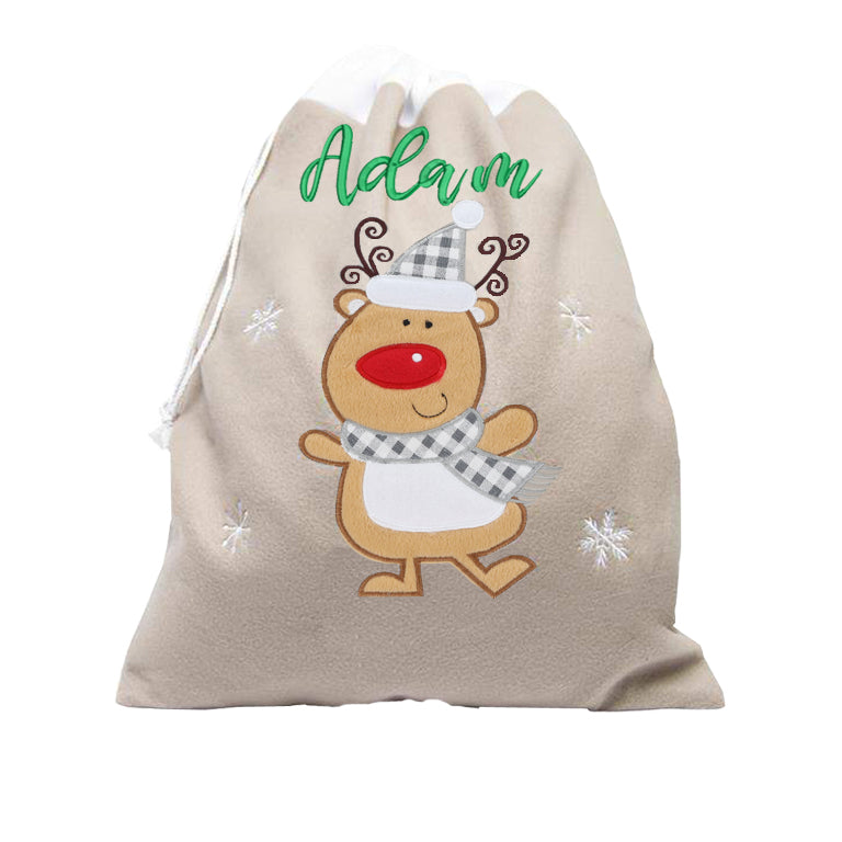 Personalised Embroidered Large Grey Christmas Reindeer Or Santa Sack  - Always Looking Good -   