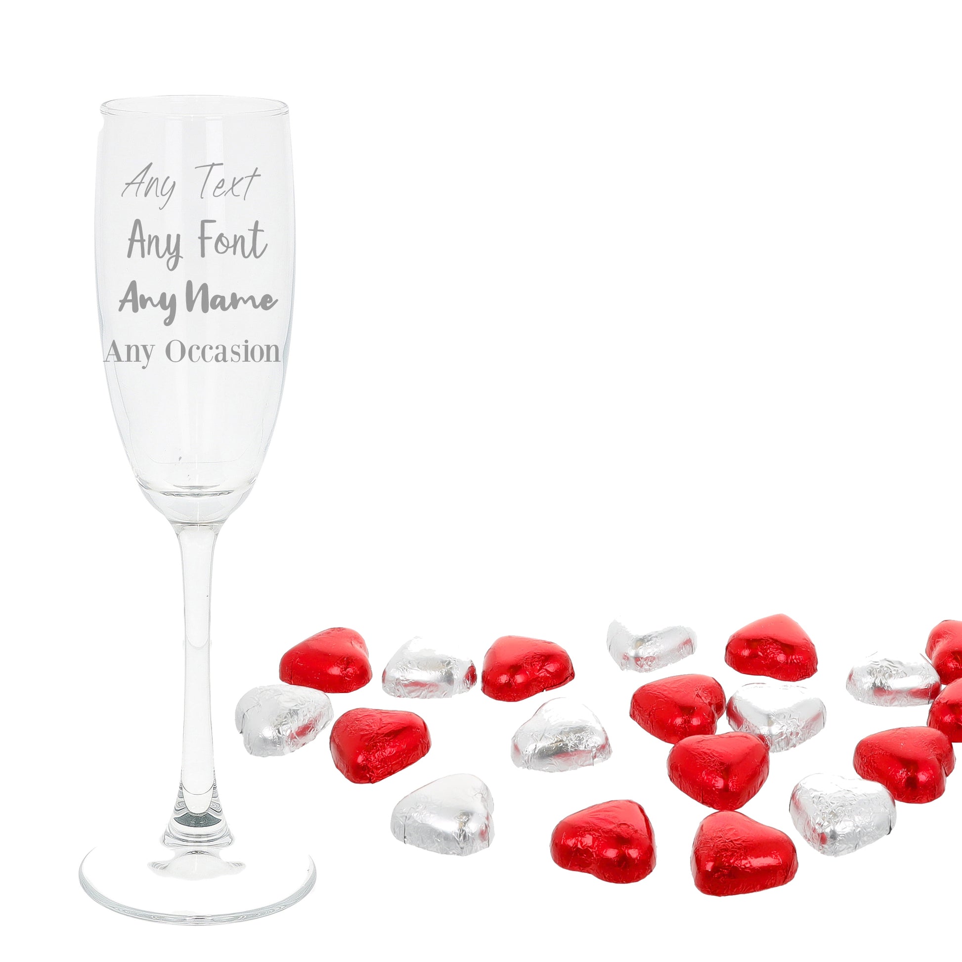 Create Your Own Standard Personalised Engraved Champagne Flute  - Always Looking Good - Chocolate Hearts Filled  
