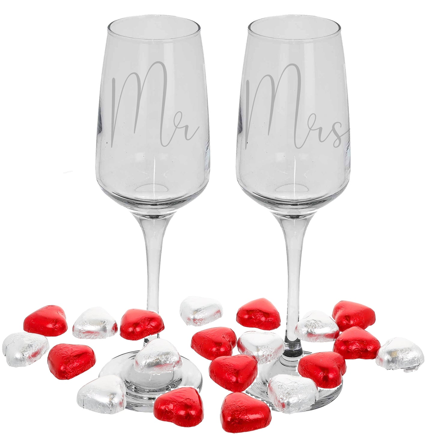Create Your Own Tallo Personalised Engraved Champagne Flute Set  - Always Looking Good - Chocolate Hearts Filled  